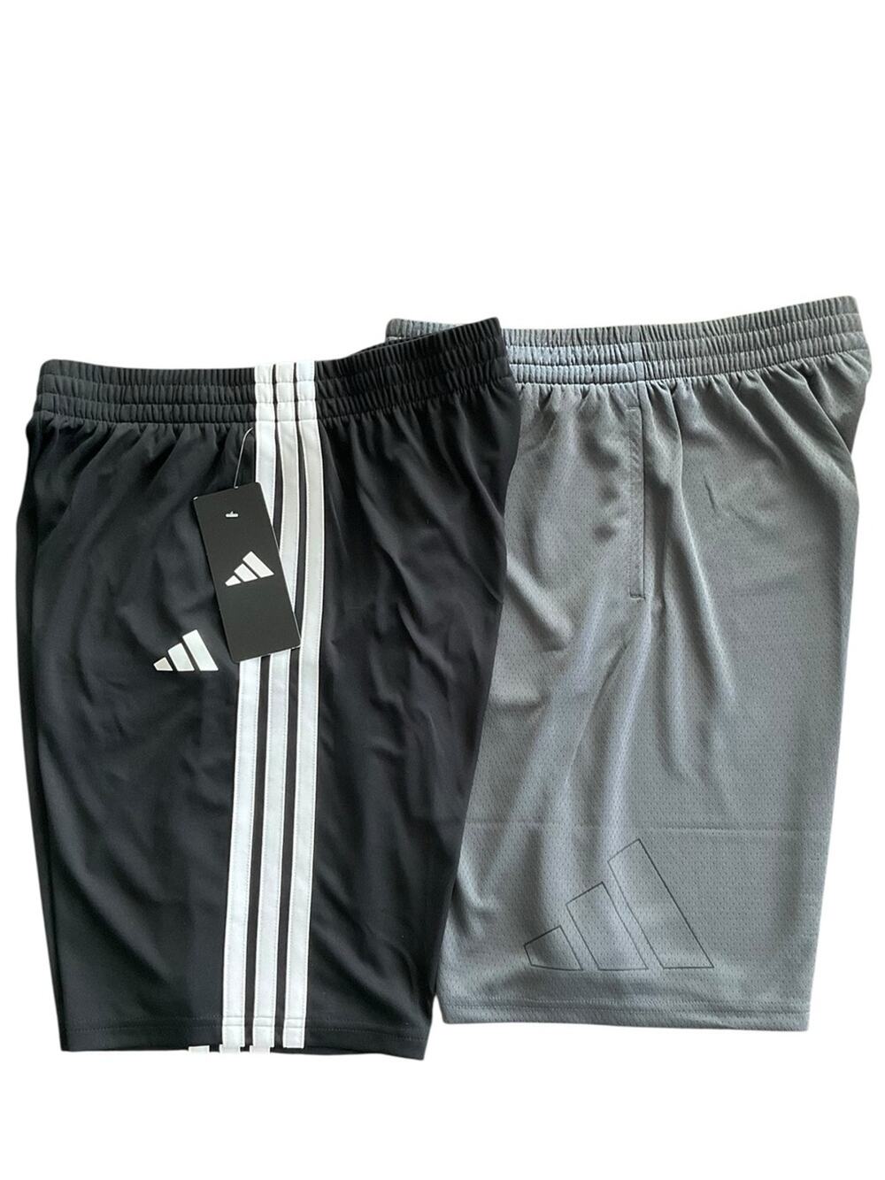 adidas Boy’s Youth Athletic Shorts Black & Gray White Stripes Size Small NWT